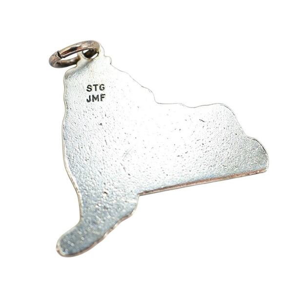 Vintage JMF Travel New York State Map Sterling Silver Charm Oxidized Textured - Picture 4 of 4